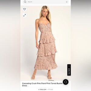 Lulu’s Cascading Crush Pink Floral Print Tiered Bustier Midi Dress - SIZE MEDIUM